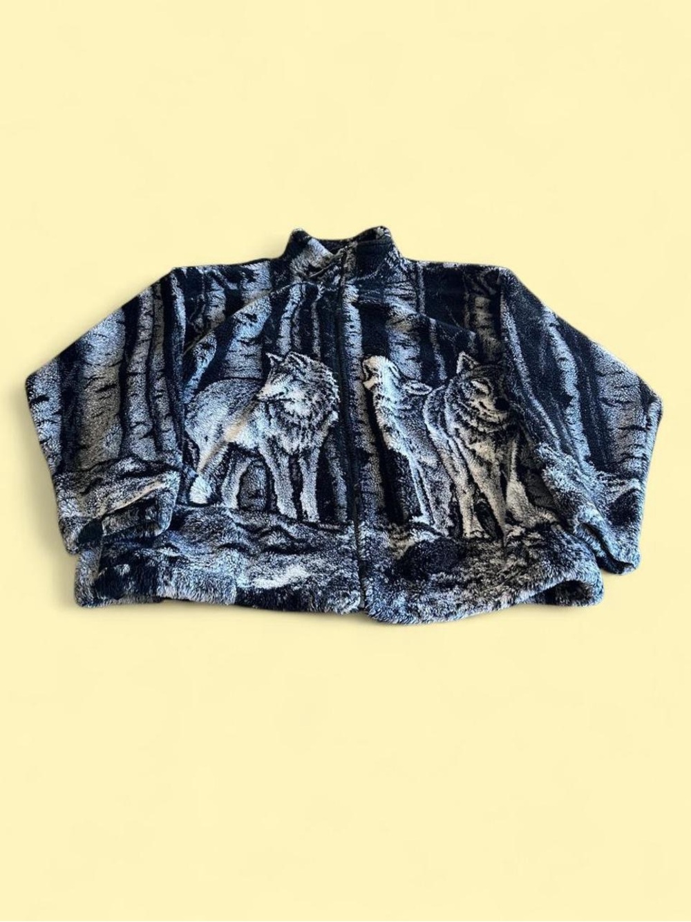 Vintage Black Mountain Wolf Fleece Jacket Black Gray Women’s L